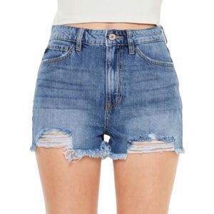 KANCAN Women’s Blue Distressed Raw Hem High Waist Denim Shorts Size Medium